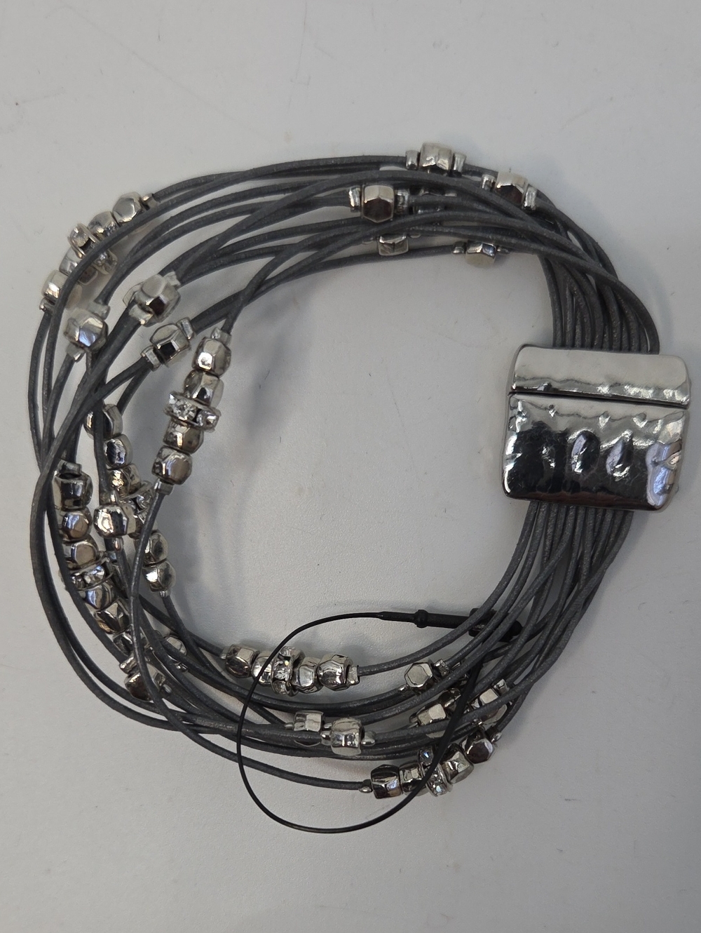 Chico's Multi-Strand Silver Bead Grey Wrap Bracelet